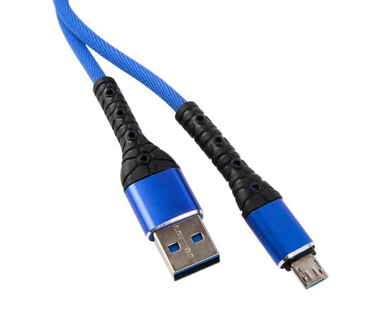  Дата-кабель mObility USB – microUSB, 3А, тканевая оплетка, синий 