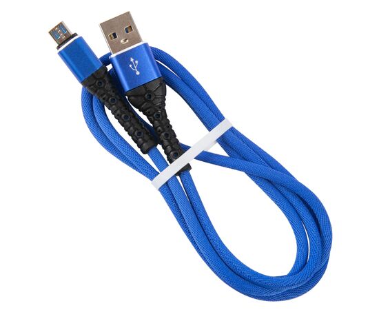  Дата-кабель mObility USB – microUSB, 3А, тканевая оплетка, синий 