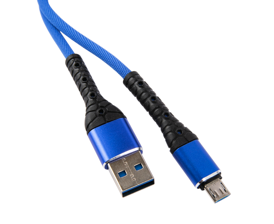  Дата-кабель mObility USB – microUSB, 3А, тканевая оплетка, синий 