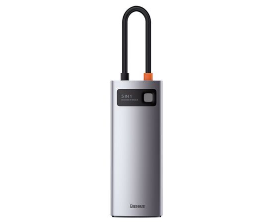  USB HUB разветвитель BASEUS Metal Gleam Series 5 в 1 Type-C (m) - 3xUSB3.0 + Type-C PD + 4К HDMI, серый металлик 