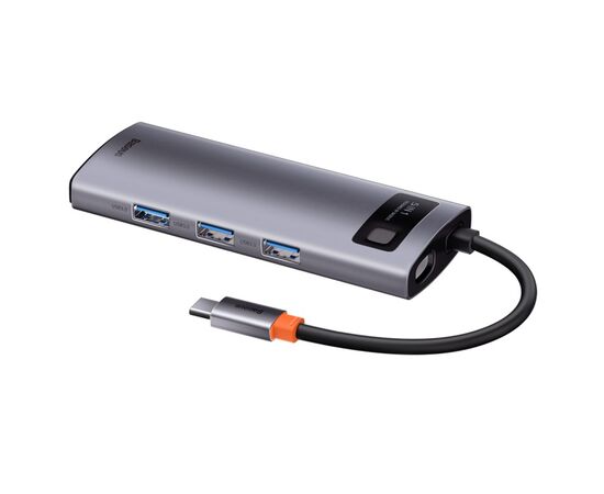 USB HUB разветвитель BASEUS Metal Gleam Series 5 в 1 Type-C (m) - 3xUSB3.0 + Type-C PD + 4К HDMI, серый металлик 