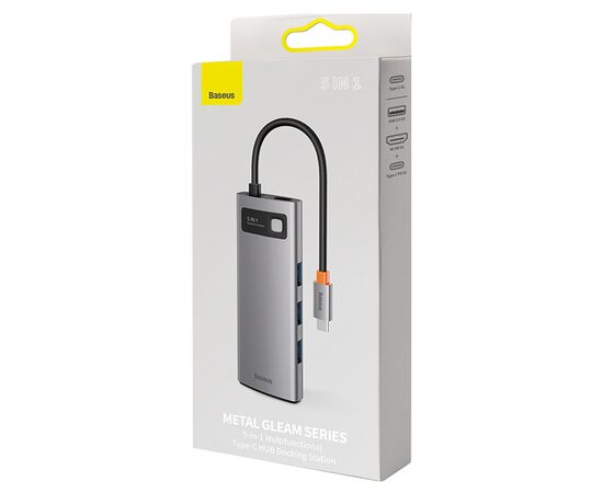  USB HUB разветвитель BASEUS Metal Gleam Series 5 в 1 Type-C (m) - 3xUSB3.0 + Type-C PD + 4К HDMI, серый металлик 