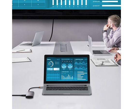  USB HUB разветвитель BASEUS Metal Gleam Series 5 в 1 Type-C (m) - 3xUSB3.0 + Type-C PD + 4К HDMI, серый металлик 