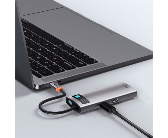  USB HUB разветвитель BASEUS Metal Gleam Series 5 в 1 Type-C (m) - 3xUSB3.0 + Type-C PD + 4К HDMI, серый металлик 