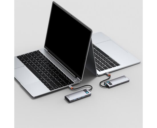  USB HUB разветвитель BASEUS Metal Gleam Series 5 в 1 Type-C (m) - 3xUSB3.0 + Type-C PD + 4К HDMI, серый металлик 