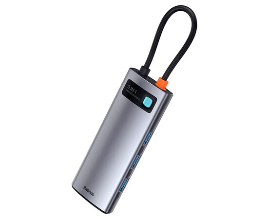  USB HUB разветвитель BASEUS Metal Gleam Series 5 в 1 Type-C (m) - 3xUSB3.0 + Type-C PD + 4К HDMI, серый металлик 